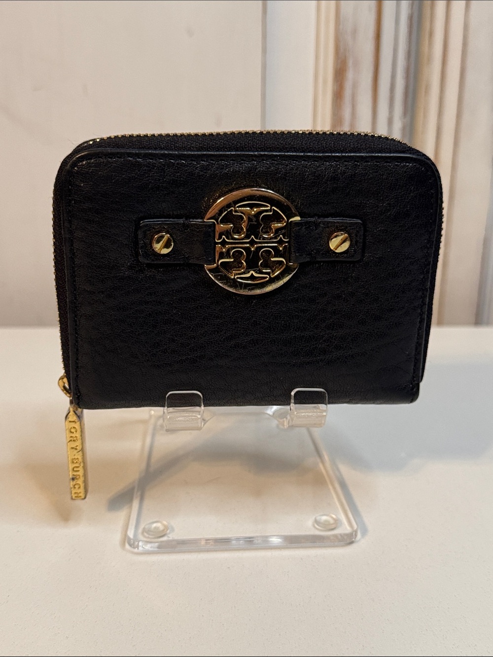 Tory Burch black Zip-Around Wallet Logo with Key Ring Credit Card
